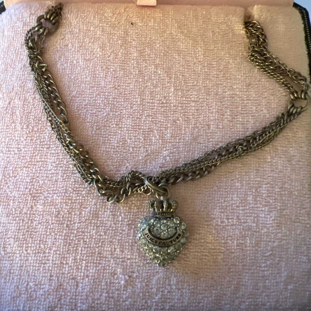 JUICY COUTURE PAVE HEART J & CROWN  NECKLACE